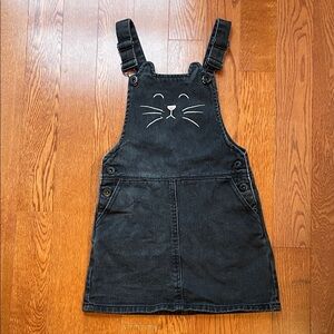 🐈‍⬛ Girls 5/6 Forever 21 Black Denim Overall Dress with Cat Embroidery
